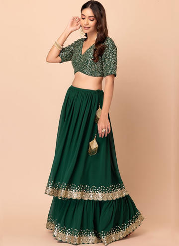 Zari Embroidered Work Georgette Green Lehenga Choli For Mehendi